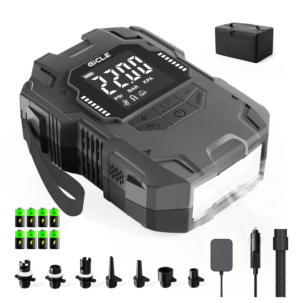 GICLE Pompa elettrica per paddle board, gonfiaggio ad alta pressione, a doppio stadio, spegnimento automatico con connettore per auto da 12 V CC, per paddleboard/letto gonfiabile/materasso e barca