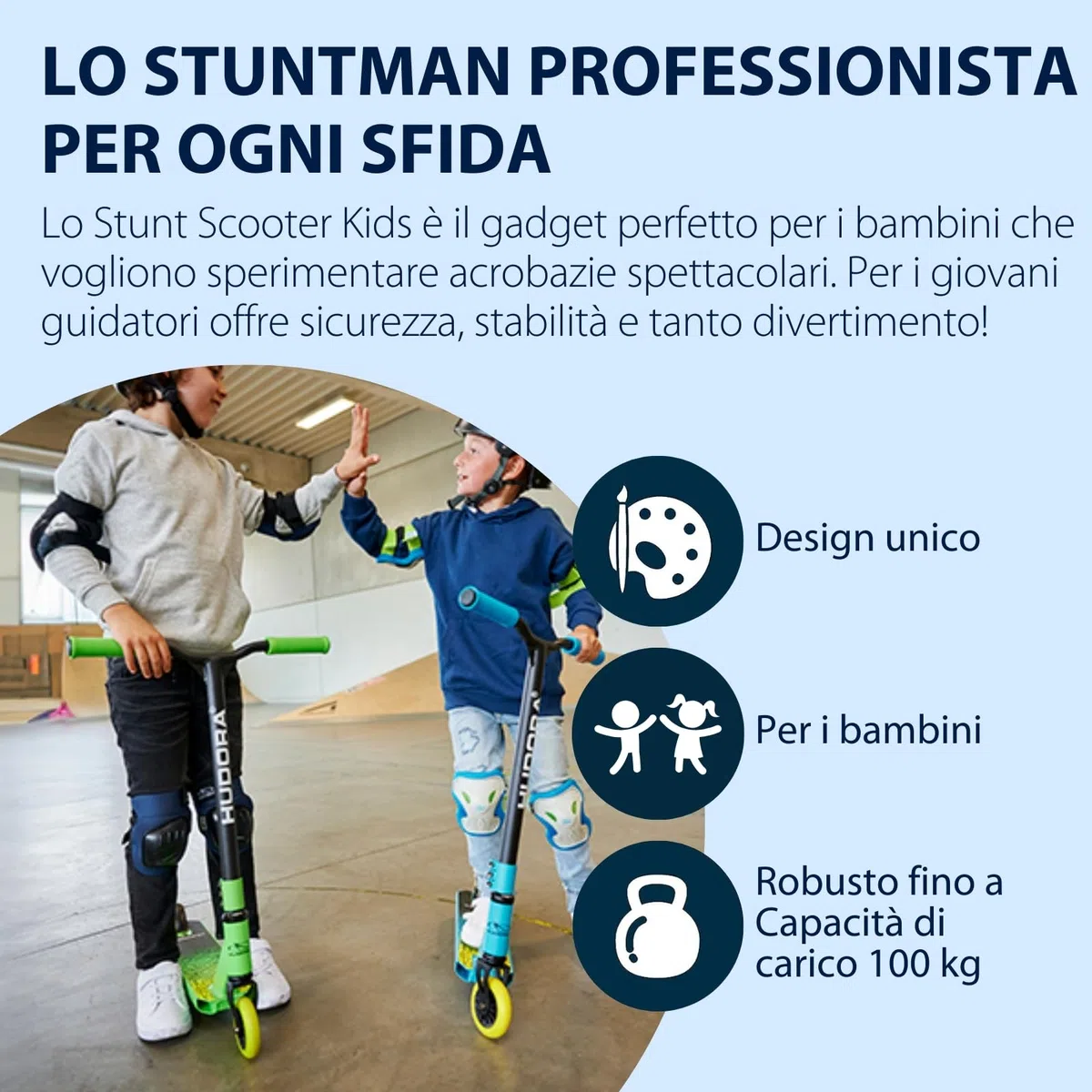 Hudora Stuntscooter - Stunt - Monopattino per Bambini, Colore: Verde Unisex Bambini