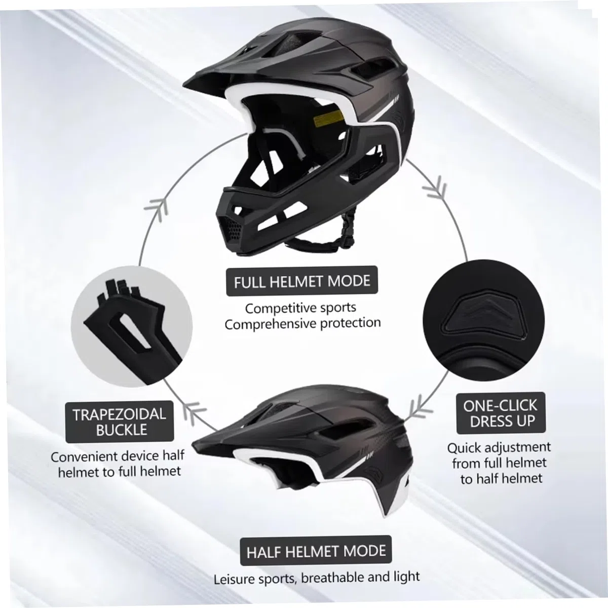 Casco da bici per adulti, casco integrale con mentoniera, mountain bike nera per adulti, ciclismo per uomini e donne