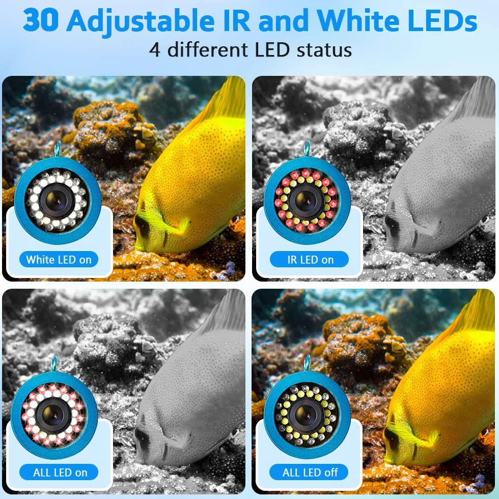 Ecoscandaglio da Pesca con 7 pollici TFT Monitor 30 LED Impermeabile Telecamera Subacquea da Pesca 15M Telecamera da Ecoscandaglio Portatile per Pesca su Ghiaccio, Lago e Barca