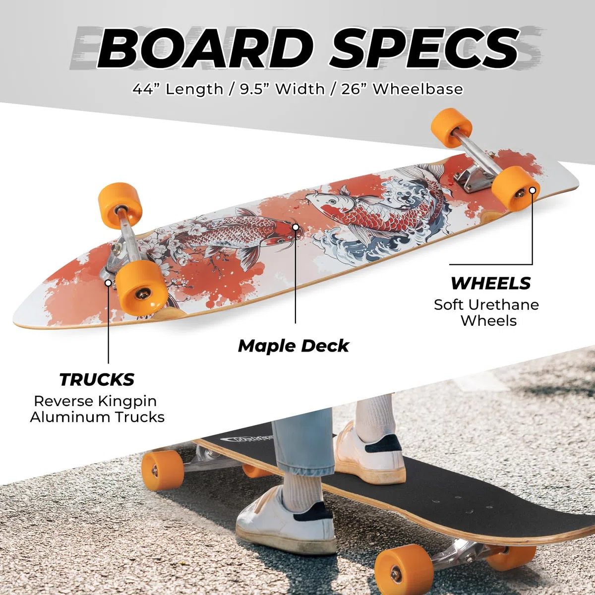 Nattork Cruiser Longboard Skateboard Complete Bamboo and Canadian Hard Maple for Commuting, Carving & Downhill Riding with T-Tool, Made for Adults, Teens and Kids