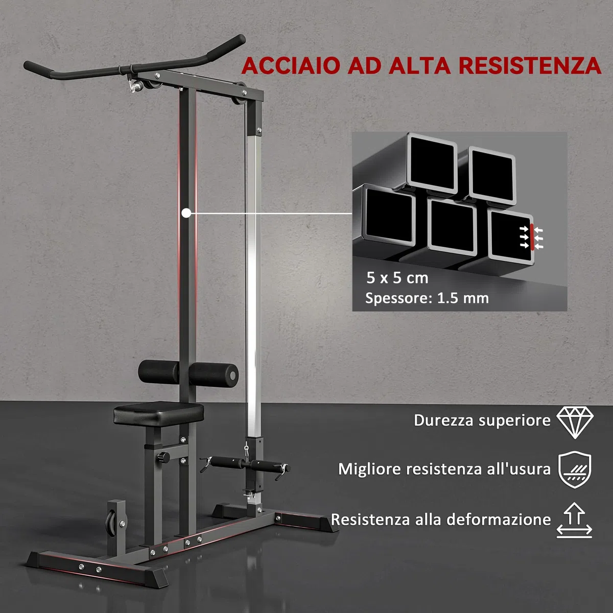 HOMCOM Stazione Fitness Pull Down, Power Tower Multifunzione per Palestra in Casa con Panca Regolabile a 3 Livelli, in Acciaio per Home Gym Casa, 107x120x190cm, Nero