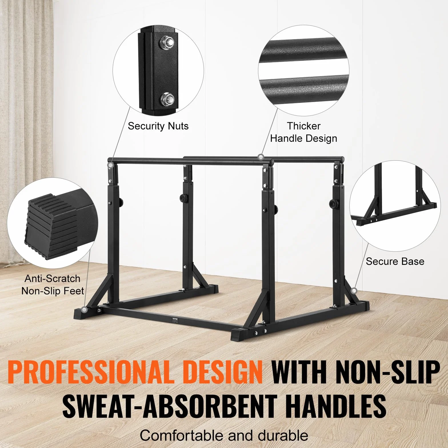VEVOR Barre per Allenamento Fisico Stazione Altezza Regolabile, capacità di 800 Libre, Stazione per Allenamento Fitness, Stabilizzatore, Parallele per Push Up, Barre Parallele