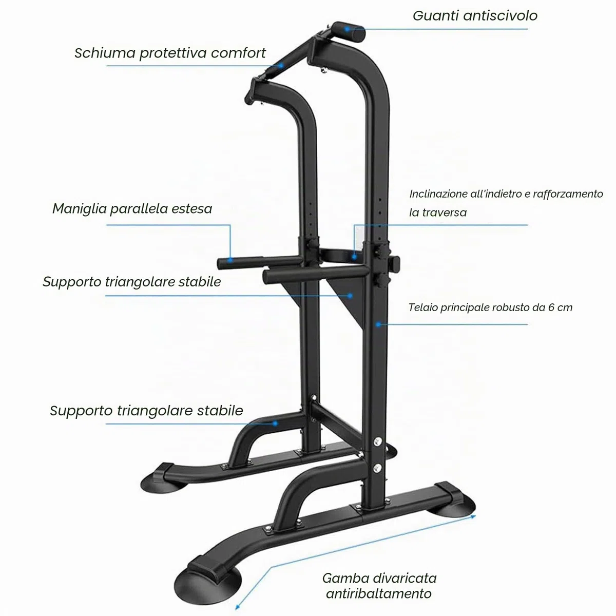 sogesfurniture Power Tower, Dip Station, Sbarra per trazioni,Fitness Multifunzione per Flessioni Trazioni Fitness e Addominali,Altezza Regolabile da 165-210 cm, BHEU-PSBB005