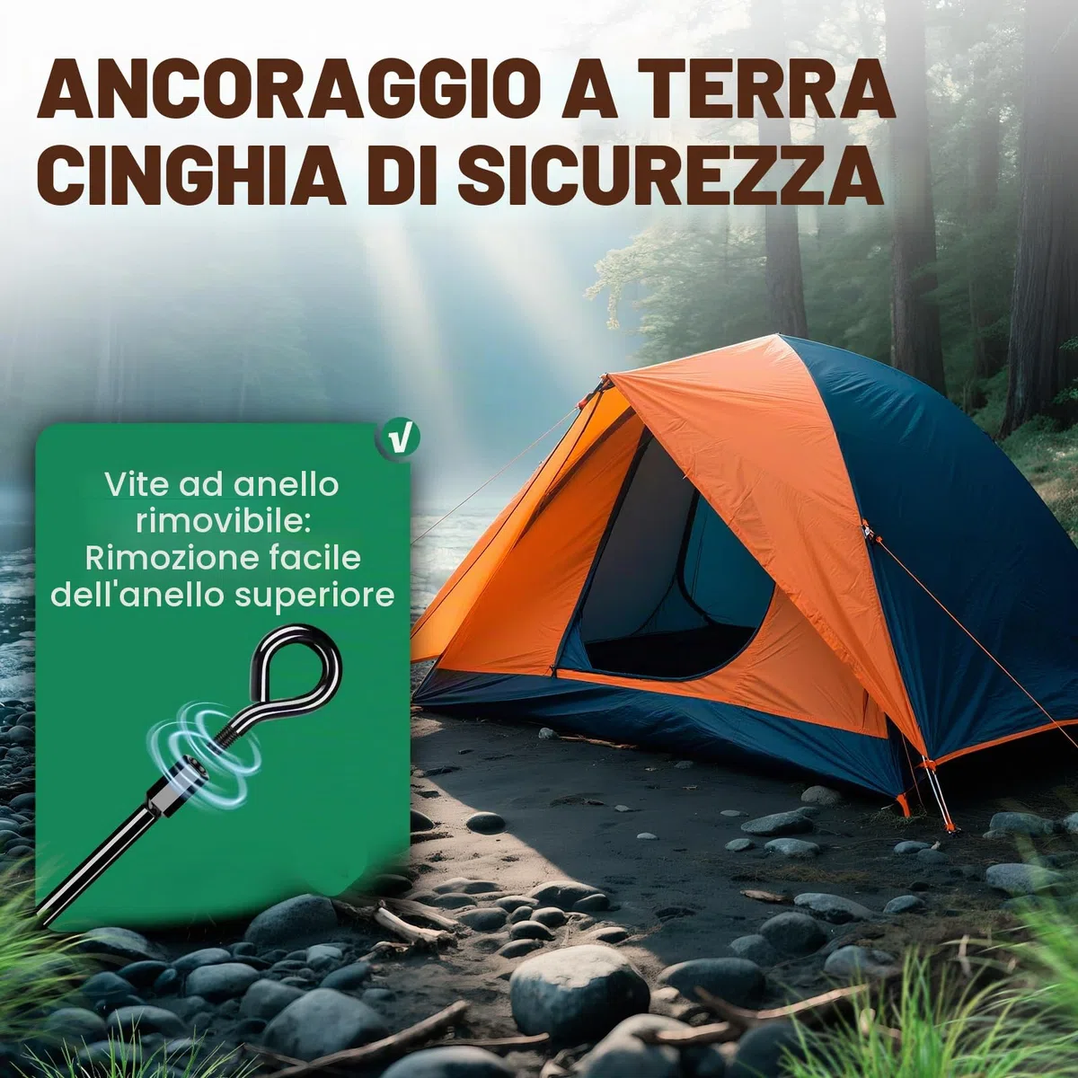 Kit di ancoraggio a terra resistente, confezione da 4 picchetti adatti per tutte le tende, trampolini, kit di ancoraggio a terra con adattatore