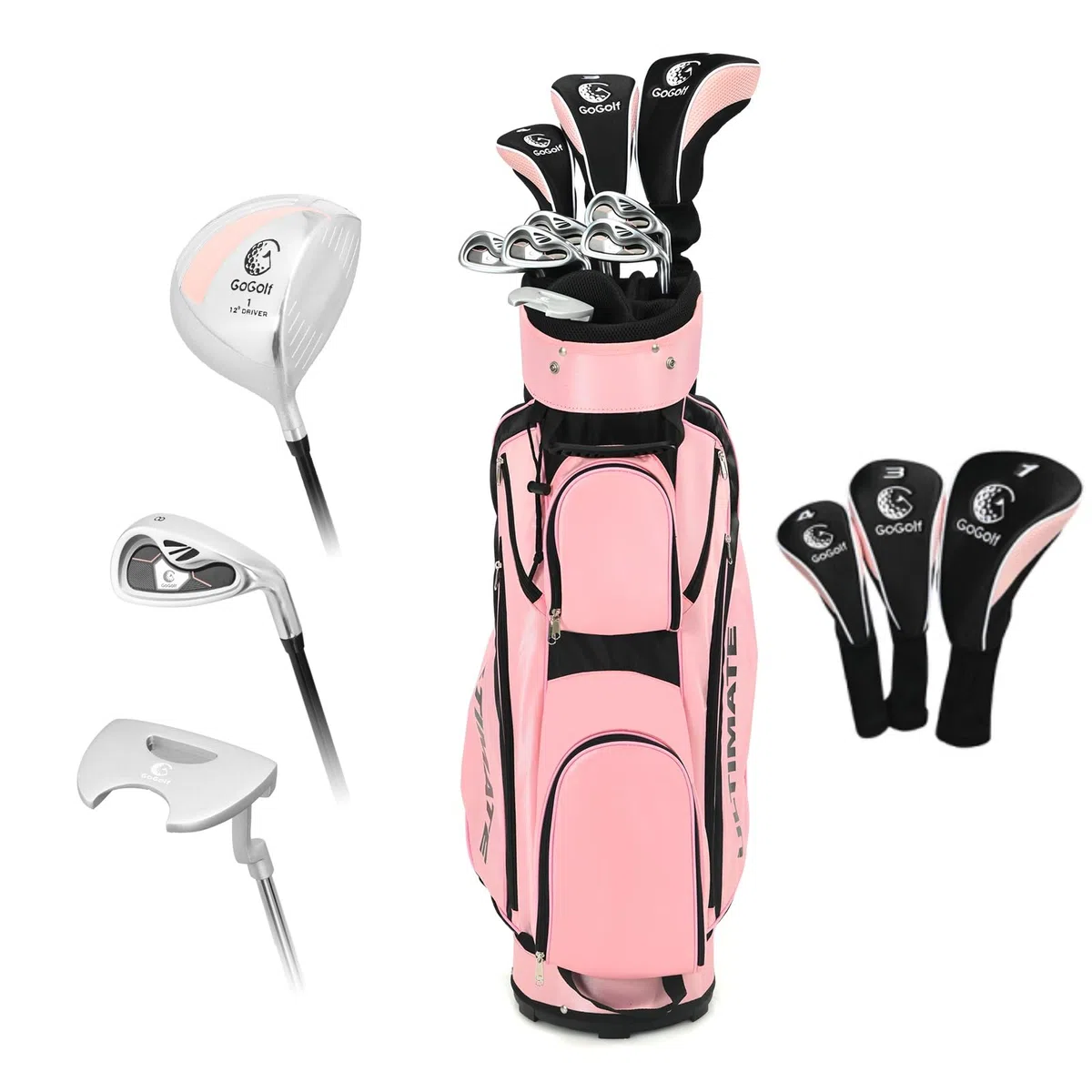 LIFEZEAL Set da Golf Completo per Donna Con Borsa, Kit Femminile Con Driver 1#, Fairway 3#, Ibrido 4#, Ferro Zinco 6-9#, P#, Putter, Rosa