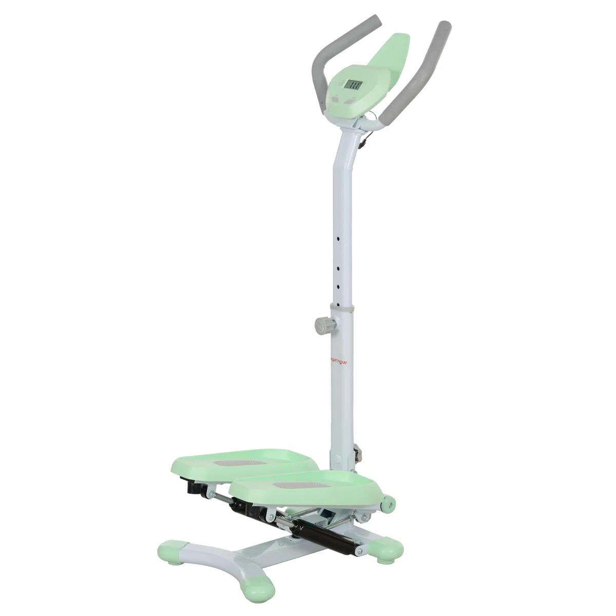 SPORTNOW Stepper con Manubrio Regolabile su 3 Livelli, Gradino Regolabile, Monitor LCD e Piedini Antiscivoli e Regolabili, Stepper Fitness Casa in Acciaio e ABS, 48x38x108-118 cm, Bianco e Verde