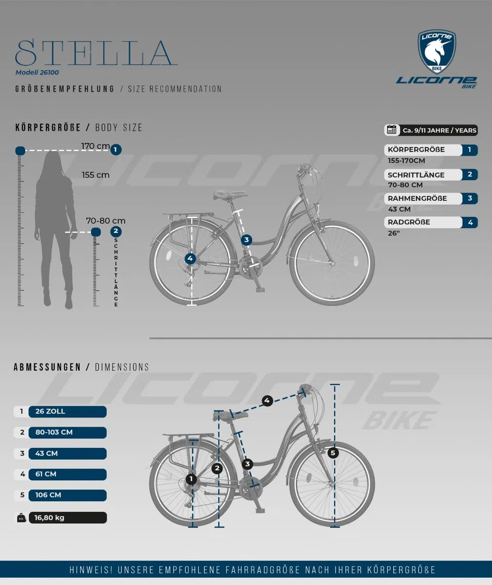 Licorne Bike Stella Premium City Bike da 20,24,26, 28 pollici, per ragazze, ragazzi, uomini e donne, cambio a 21 marce (6 marce a 20 pollici)