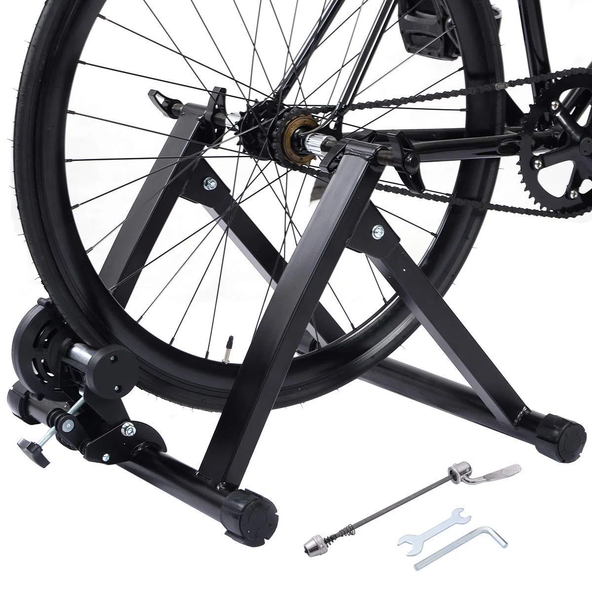 COSTWAY Rullo per Allenamento Bici, Addestramento Bicicletta a Casa, Pieghevole e Regolabile, Carica Max 150kg, Nero