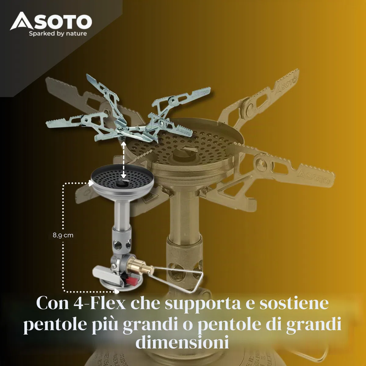 SOTO WindMaster Fornello a Gas Campeggio – Fornello Outdoor Ultraleggero (87 g) con Accensione Piezo Stealth Igniter, Testa Bruciatore Concava Antivento, Micro Regulator per Cartuccia a Vite