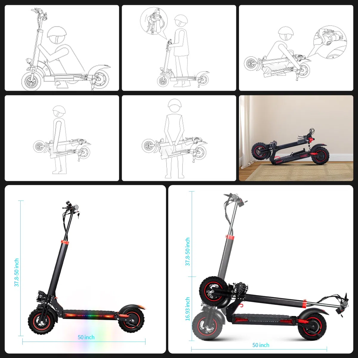 11''Monopattino Elettrico Adulto, 34 Miglia di Autonomia, Batteria 48V 18AH, Doppia Sospensione & Doppio Freno, Monopattino Pieghevole con Regolazione Altezza, Regalo Natalizio per Adolescenti