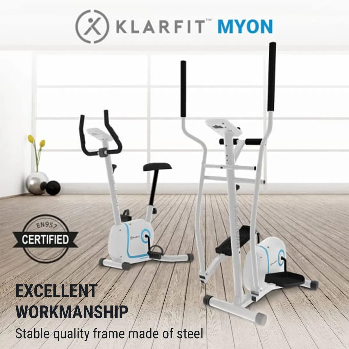KLAR FIT Myon Cross - Ellittica, Cyclette, Ellittica da Casa Pieghevole, Telaio Certificato, Volano 12 kg, Frenata Magnetica, Supporto Tablet, Trasmissione a Cinghia, Sensore Impulsi
