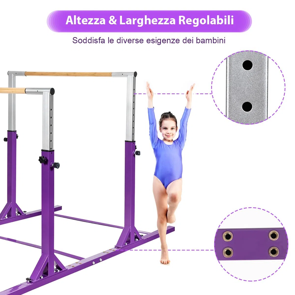 GYMAX Barre Doppie per Ginnastica, Allenamento Ginnico in Acciaio, Larghezza e Altezza Regolabile, Carico 120 kg+, Barra Ginnica per Bambini da 6 a 12 Anni, Ideale per Palestra, Casa