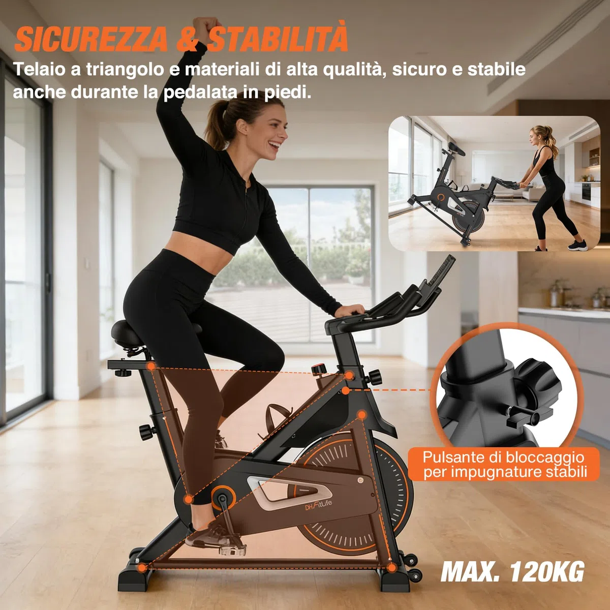 DH FitLife 2026 Cyclette da Casa Magnetica | Indoor Bike Silenziosa con Sensore Cardio & APP | Spin Bike con Manubrio Regolabile & Monitor LCD