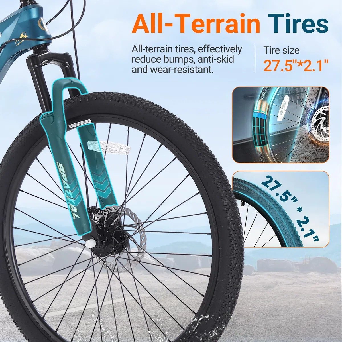 SPATIAL Mountain Bike, bici da ciclismo da esterno da 24/26/27,5/29 pollici, 21/8 velocità | Doppi freni a disco, sedile ergonomico regolabile per uomini, donne