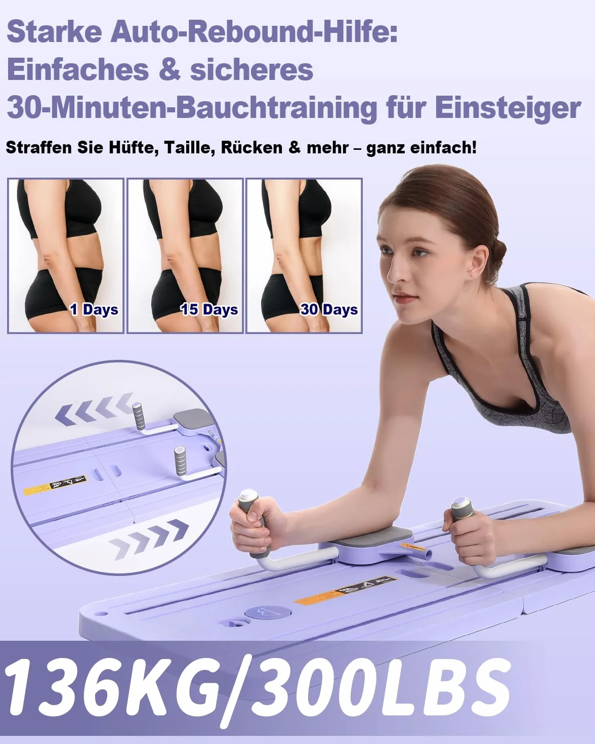 Pilates Board & Reformer-Set für Zuhause mit 23kg Rückprallkraft – Multifunktionales Faltbares Pilatesgerät INKL, Knieschutz & Videoanleitung