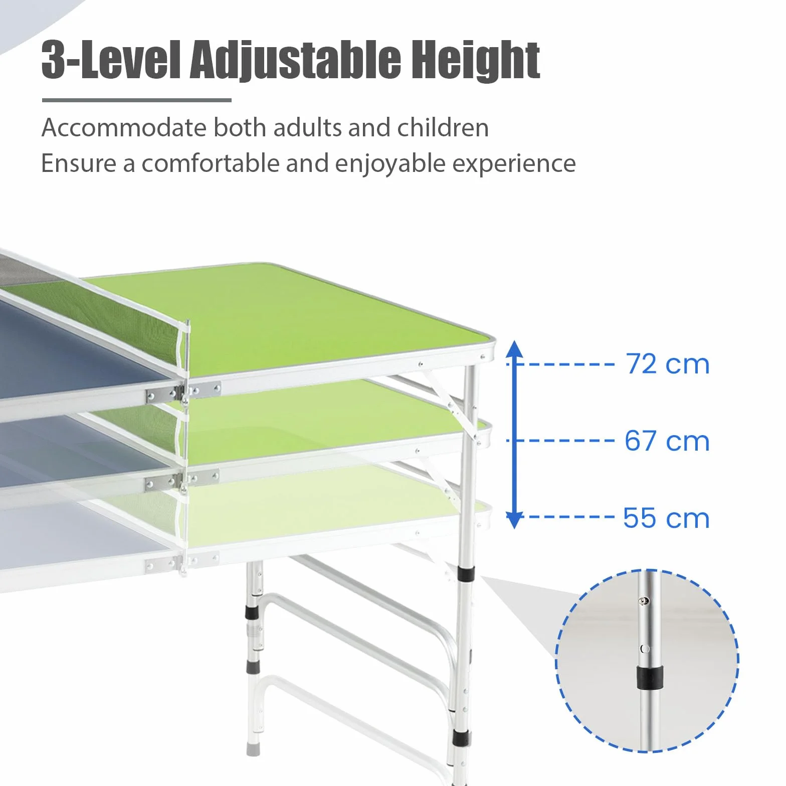 LIFEZEAL Ping Pong Table, Mini tavolo da ping pong con altezza regolabile a 3 livelli, tavolo pieghevole con rete, palline, racchette, tavolo da ping pong per ping pong, 120 x 76 cm