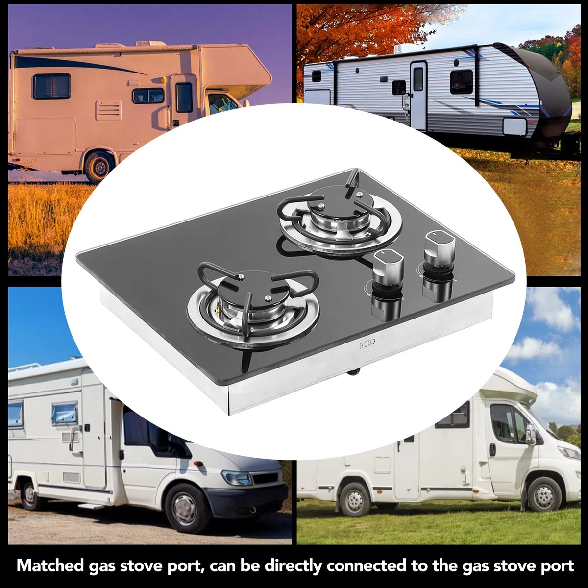 Fornello a Gas Per Camper 2 Fuochi Piano Cottura a Gas Utensili da Cucina Per Esterni Pannello in Vetro Temperato con Potenza 1,8 KW Per Barca Caravan Camper