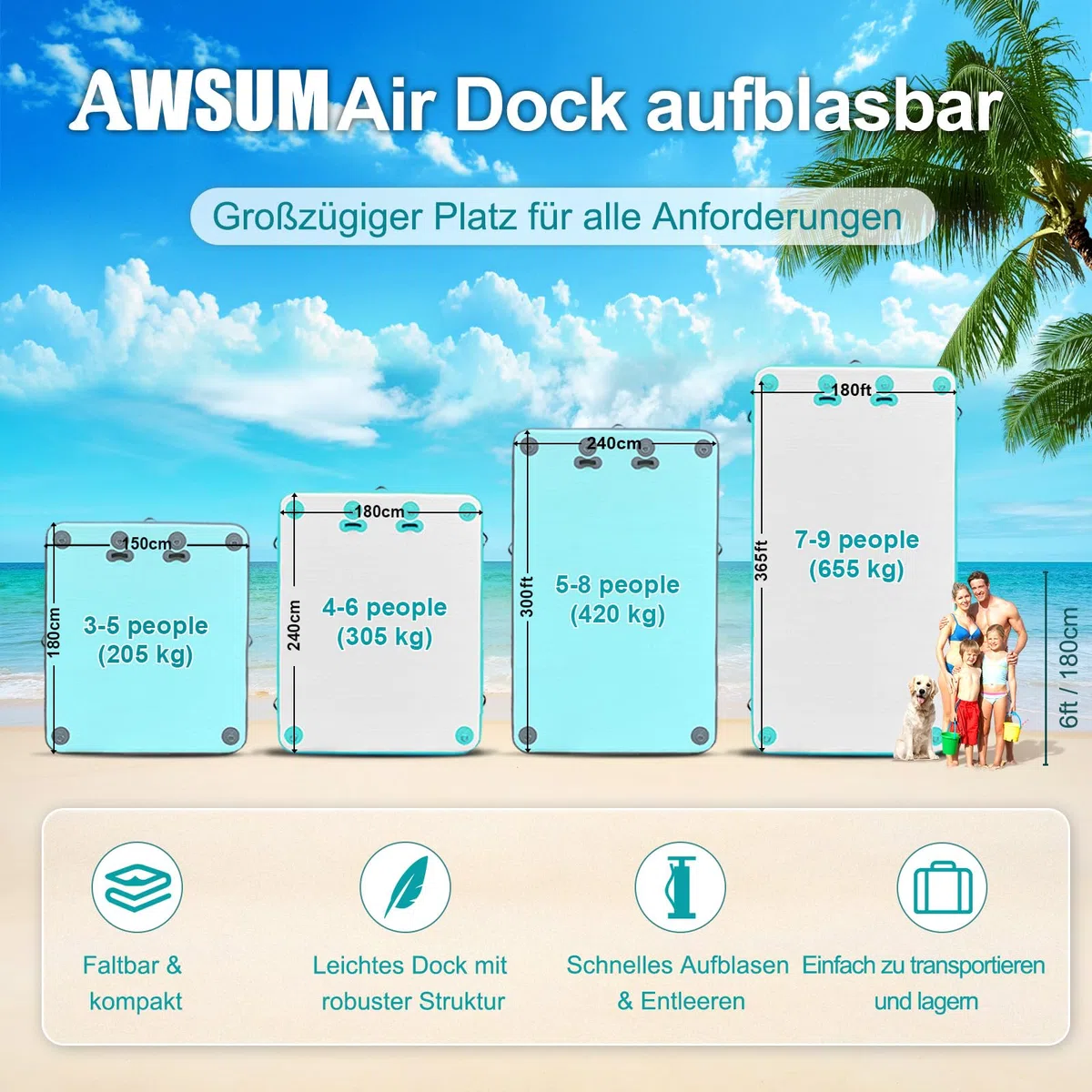 AWSUM Piattaforma gonfiabile per il nuoto Air Dock Piattaforma galleggiante Dock galleggiante Dock gonfiabile per lago, piscina, spiaggia, oceano