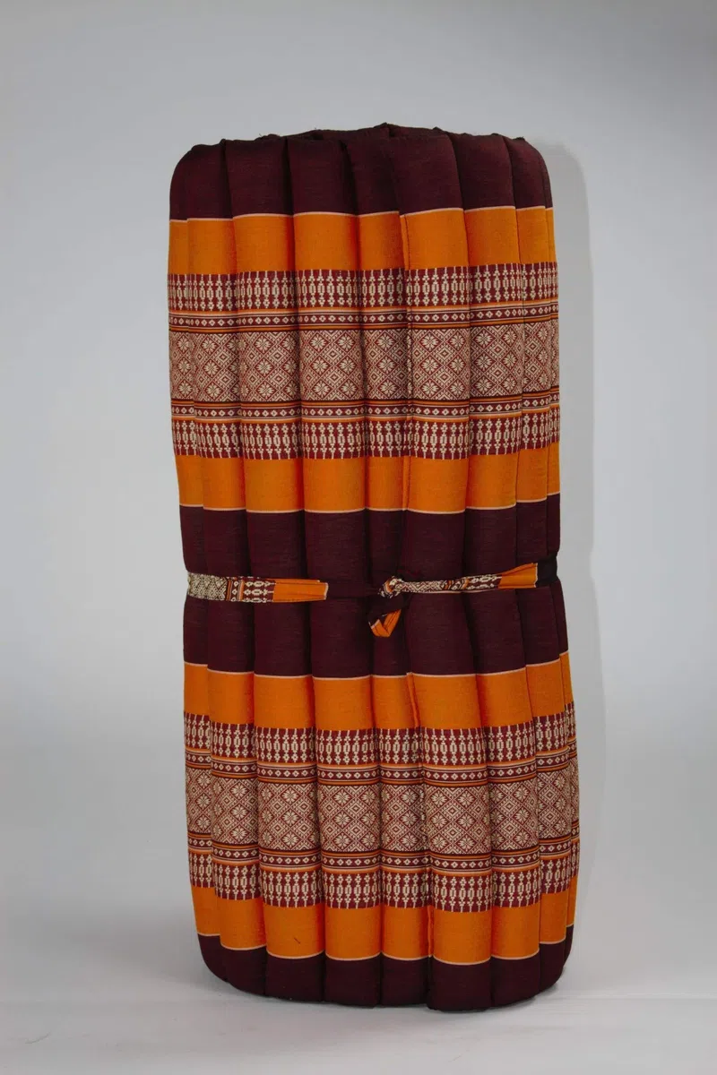 Fine Asianliving Materasso Arrotolabile Thai 200x77x4.5cm Rosso Arancione Cuscino Thailandese Materasso Triangolare Kapok Thai Meditazione da Yoga