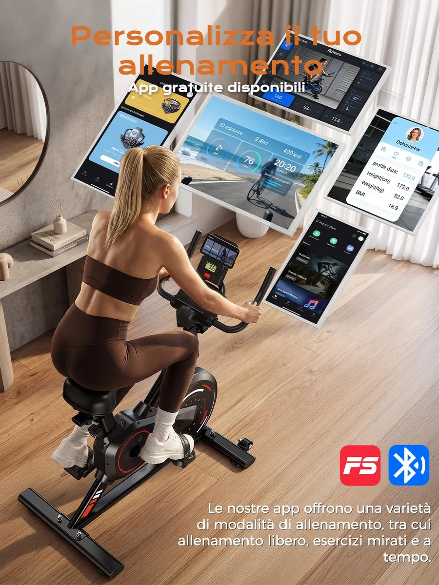 Dskeuzeew Cyclette da Casa con App, cyclette da camera con Resistenza Magnetica 0-100%, Basso Rumore, Supporto per Tablet e Rilevamento della Frequenza Cardiaca, Supporta fino a 160 kg