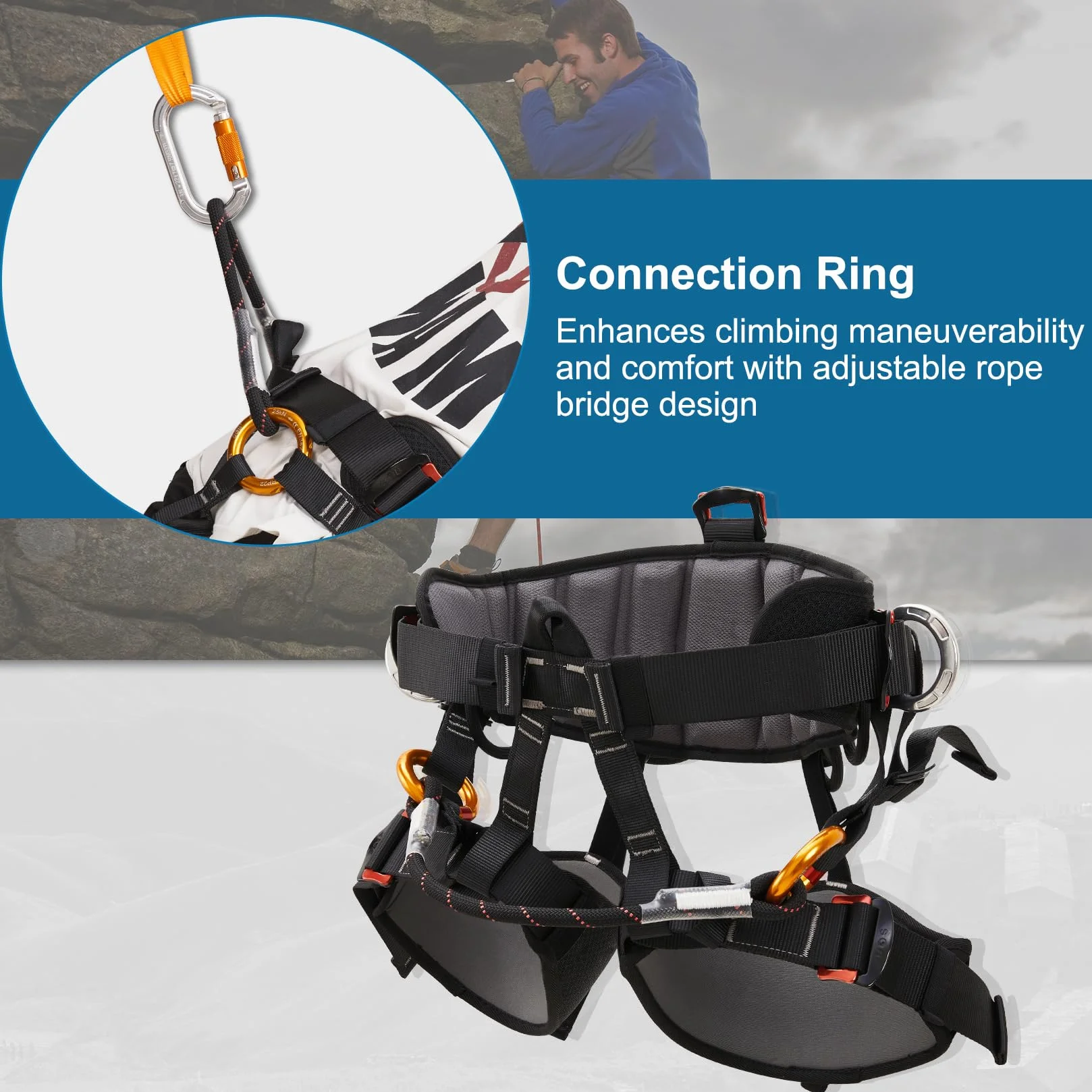 SOB Imbracatura da Arrampicata Regolabile Professionale Rinforzata per Arrampicata su Alberi, Soccorso Antincendio, Speleologia, Arrampicata su Roccia e Discesa in Corda Doppia
