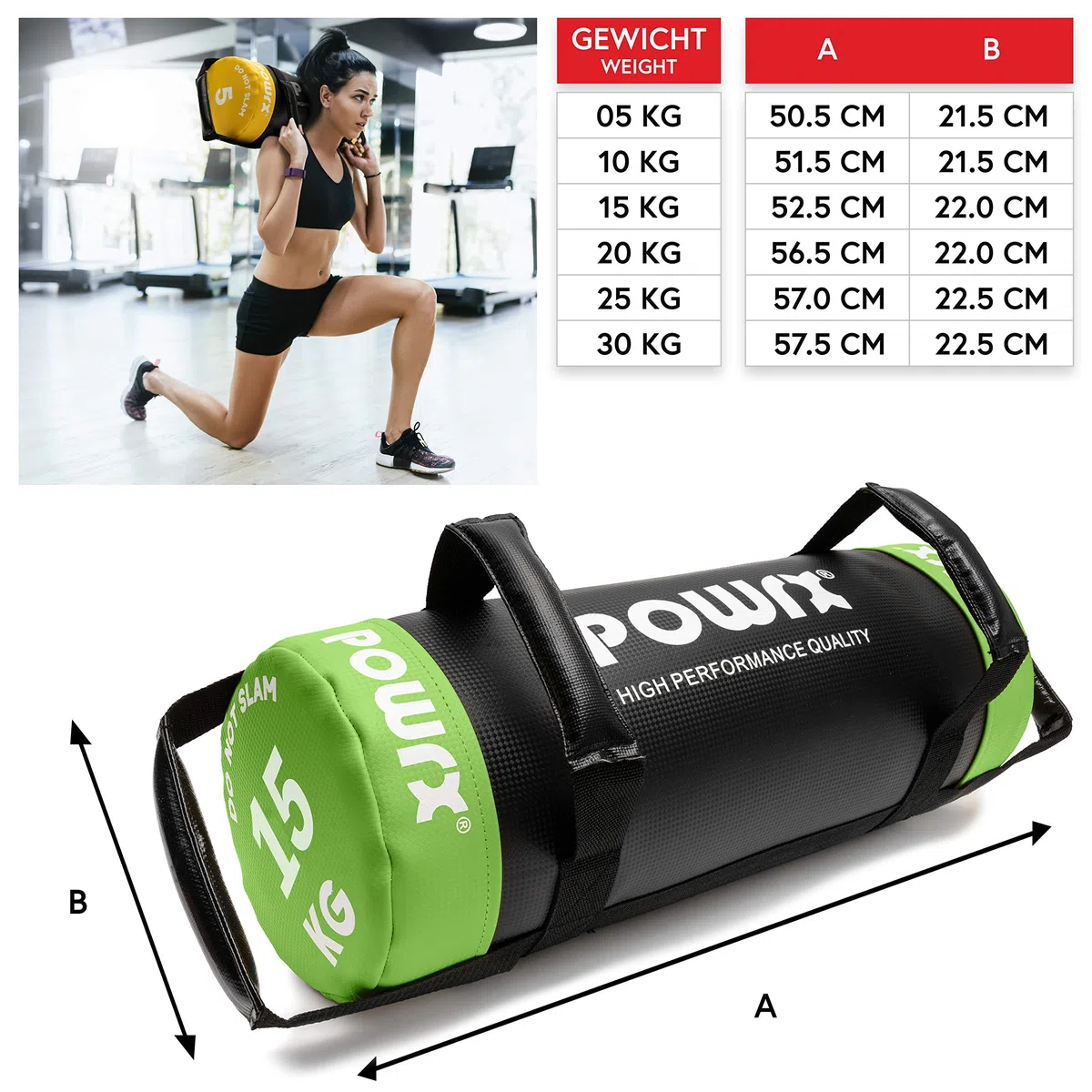 POWRX - Sandbag 5 kg, 10 kg, 15 kg, 20 kg, 25 kg, 30 kg - Perfetta per Migliorare Equilibrio, Forza, flessibilità, coordinazione e circolazione - Power Bag