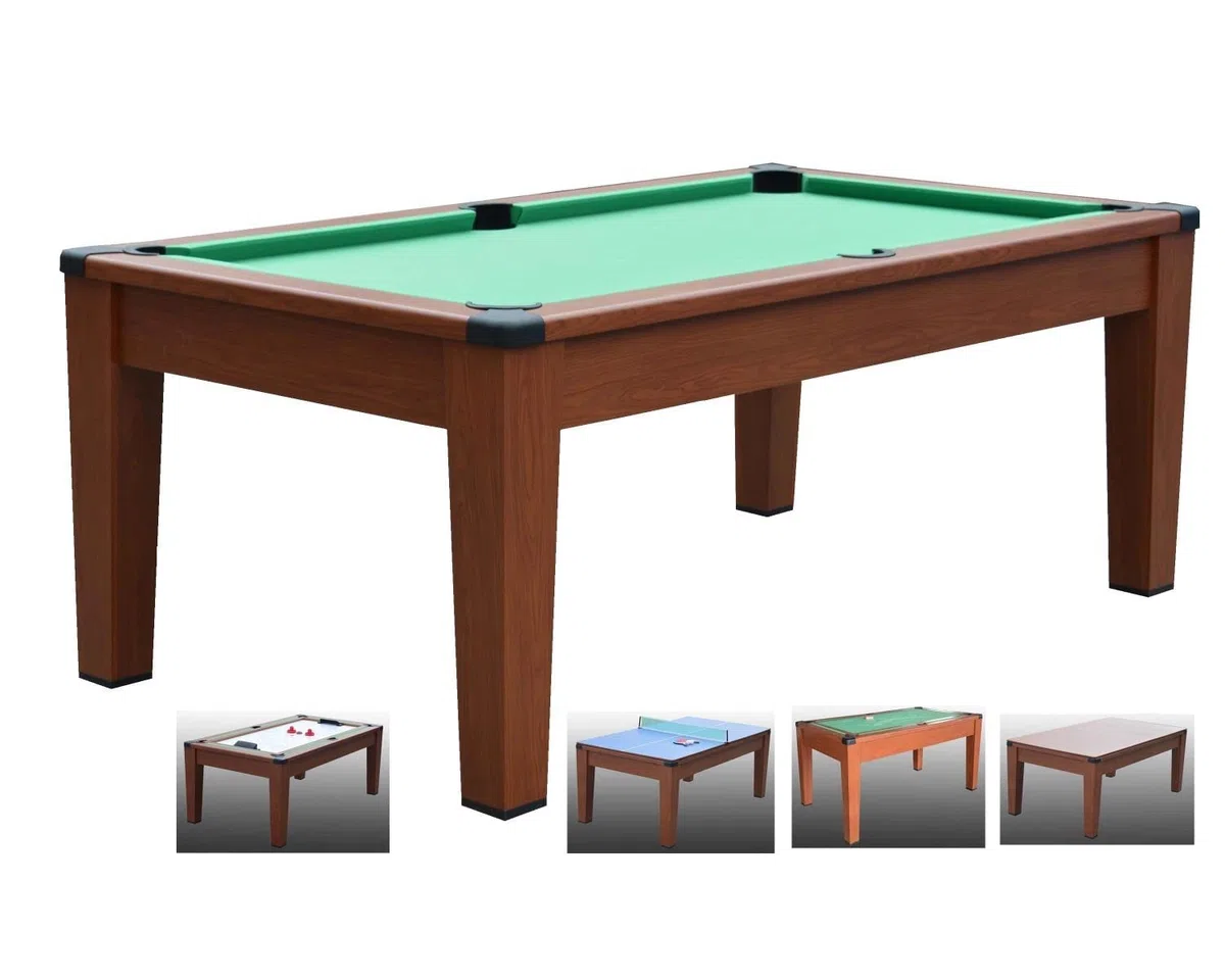 Biliardo trasformabile in Tavolo - Poker - Air Hockey - Ping Pong - DAYTONA 5 in 1 - Colore Legno o Bianco