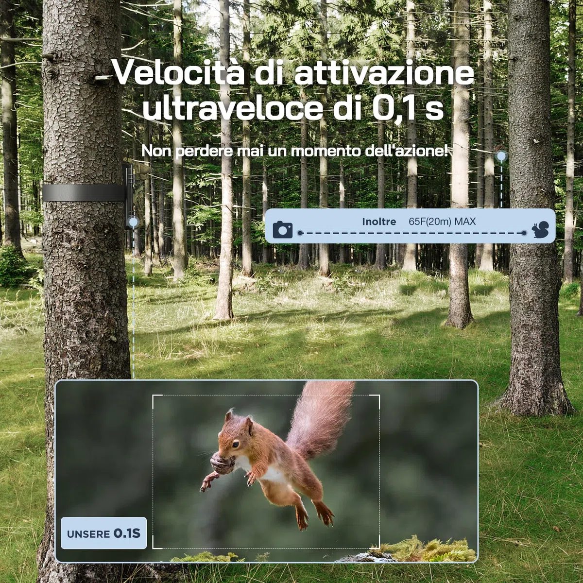 WOLFANG Fototrappola Solare 4K 30Fps, Wifi Bluetooth Fotocamera Caccia con Visione Notturna, Grandangolare 120 ° Fototrappole con Tempo di Scatto 0,1s, IP66 Impermeabile, Micro SD da 32 GB