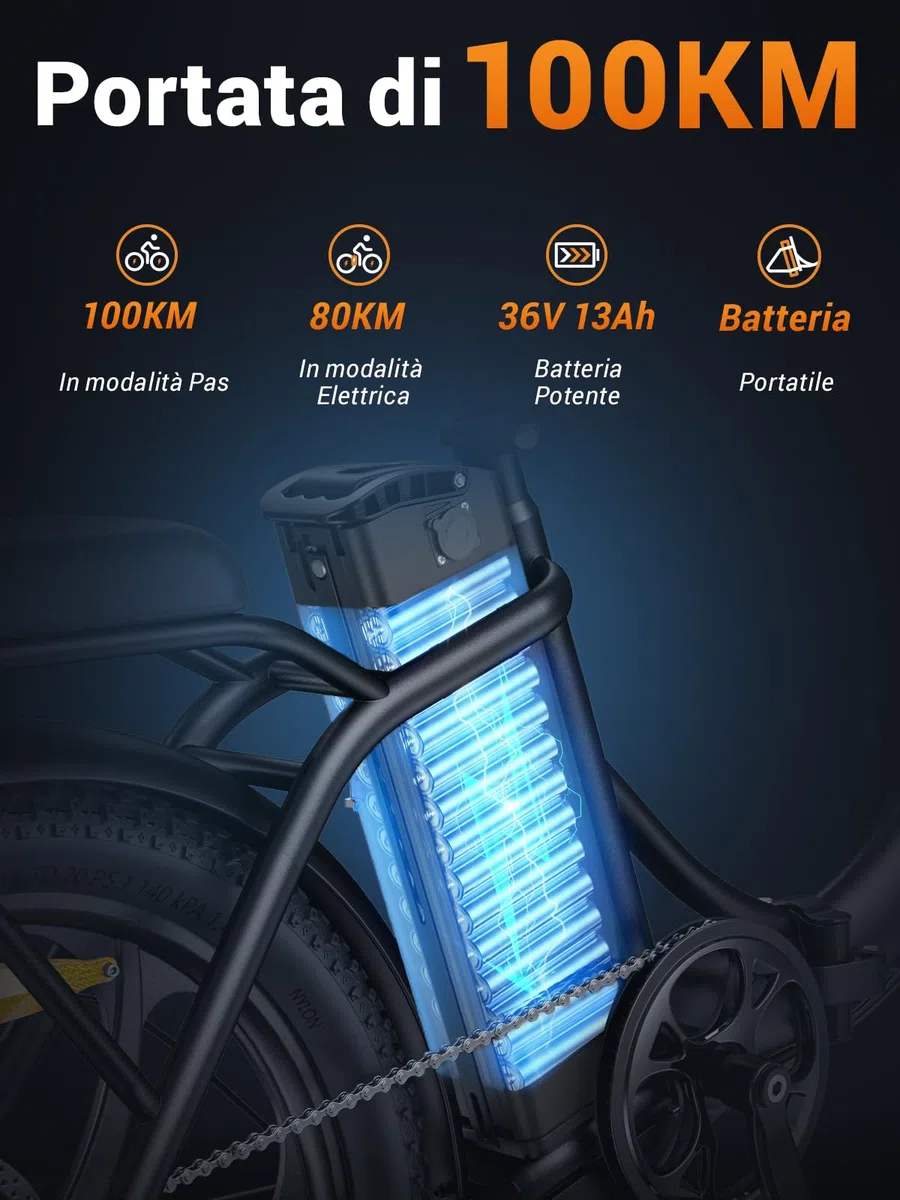MilePort 1 Bici Elettrica Per Adulti, 36V 13AH Batteria Rimovibile 250w Motore Con 20 “*3.0” Fat Tire Pieghevole Bicicletta Elettrica, Velocità 25KM/H Gamma Fino a 100KM Città Pendolare Ebike