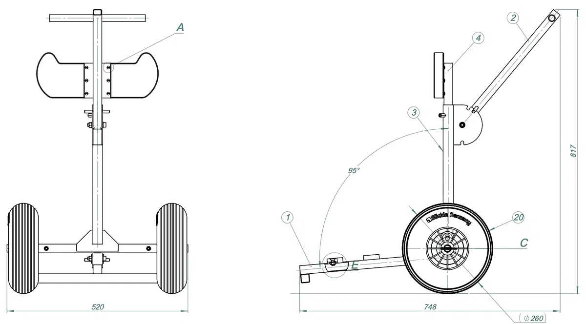 Carrello porta motore fuoribordo pieghevole, in acciaio inox, compatto, carico pesante 80 kg