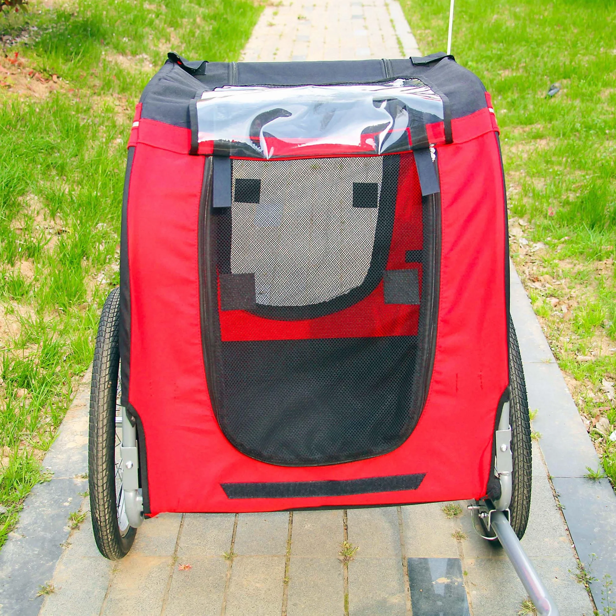 Wiltec Rimorchio per cani bici, con gancio girevole di sicurezza, zanzariera e copertura antipioggia