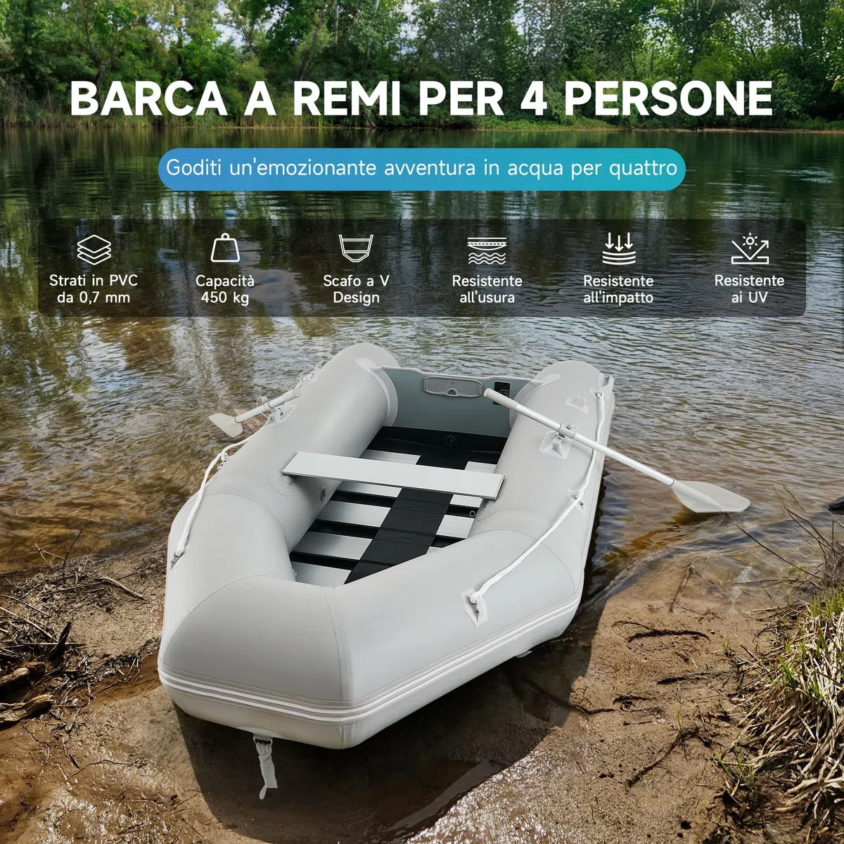 CO-Z 2.3m/3m Gommone Gonfiabile per Adulti Tender Gommone per 2/4 Persone Gommone Fondo in Lega Alluminio per Pesca Nautica Gioco Compatibile con Motore Fuoribordo (Capacità 300 kg /450 kg)