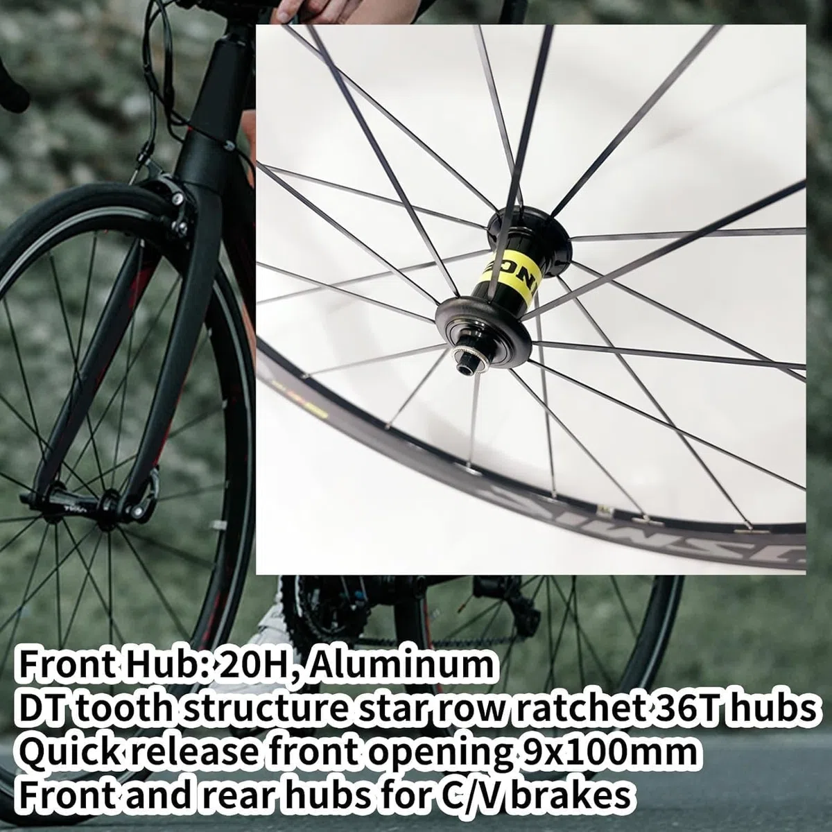 Set di Ruote per Bici da Strada 700C * 23C-25C-28C 40 / 50MM Cerchio Freno C/V in Lega di Alluminio Mozzo 20H A Sgancio Rapido per Set di Ruote 7 8 9 10 11 velocità