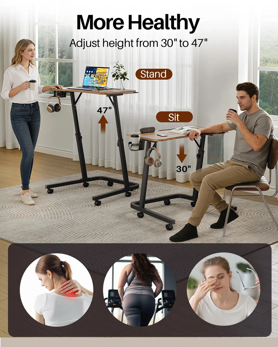 Tavolo da allenamento a rulli per bicicletta con regolazione in altezza e ruote, comodino e tavolo per computer portatile, regolabile in altezza, per uso interno e tapis roulant con portabibite e