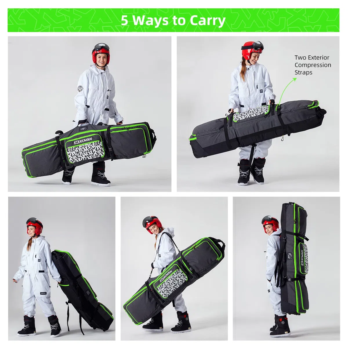 XCMAN - Borsa da Snowboard con Ruote, Lunghezza Regolabile per Viaggi in Aereo, Extra Lunga, Larga, Profonda, Impermeabile, con Stecche di Protezione in ABS e Dorso in Polipropilene, Versione 2020