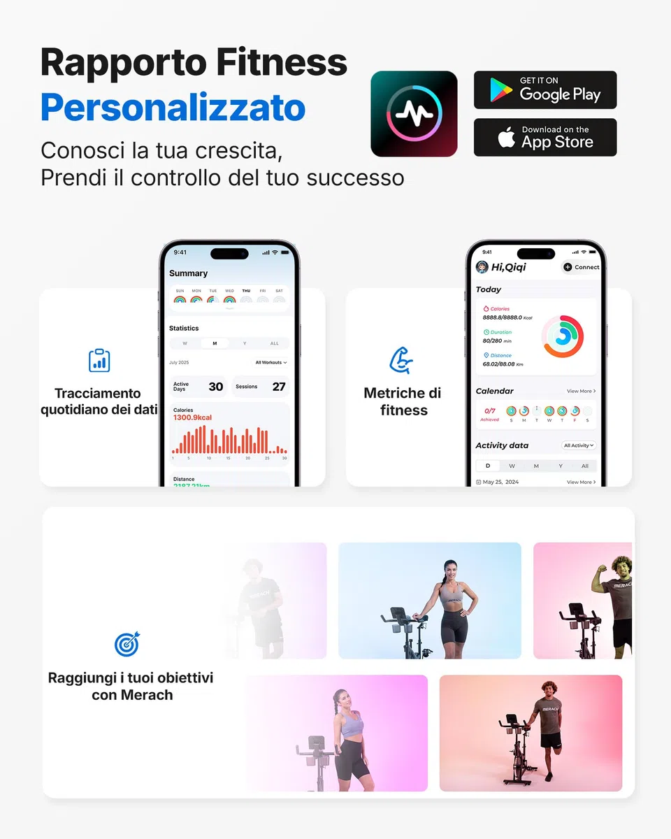 MERACH Cyclette da Casa con Resistenza Regolabile, Bicicletta da Appartamento Silenziosa con Schermo LED Migliorata, Sedile Comodo e Grande, App Esclusiva, Aerobica Domestica, Capacità Massima 136KG