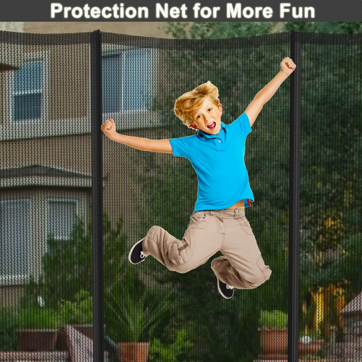 NONMON Rete di Sicurezza per Trampolino 244 305 366 397 427 cm con 6/8 Pali, Rete di Ricambio con Cerniera Fibbia, Rete di Protezione Esterno Antistrappo e Resistente ai Raggi UV