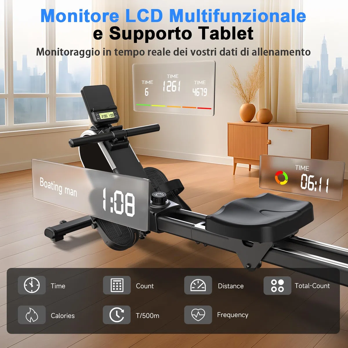 CHAOKE Vogatore Professionale per Casa, Vogatore Magnetico 16 Livelli di Resistenza e Doppia Guida Scorrevole,con App Compatibile, Monitor Bluetooth & Stent Capacità di Carico 160KG