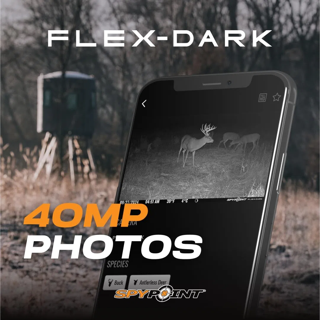 SPYPOINT Flex-Dark Telecamera Cellulare da Sentiero, Foto da 40MP, Video 1080p + Audio, Fotocamera da Gioco Senza Bagliore, Visione Notturna da Caccia, Attivazione del Movimento, Rilevamento 30m