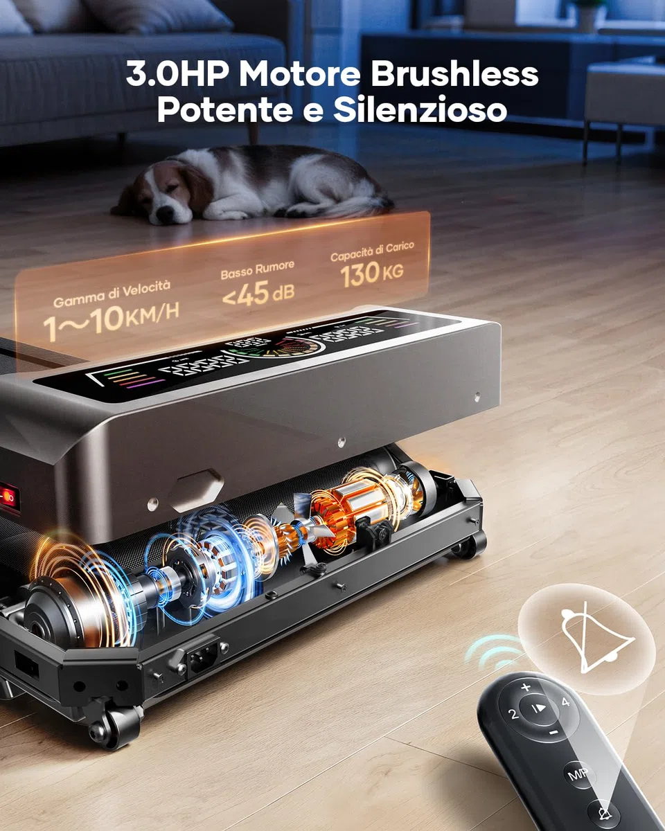 Tapis Roulant Elettrico con 10% Inclinazione, 1-10km/h Tapis Roulant Salvaspazio, 3 Pendenza, 3.0HP Motore silenzioso, 4 in 1 Sotto la Scrivania Walking Pad, App e Telecomando, Ampio Display LED