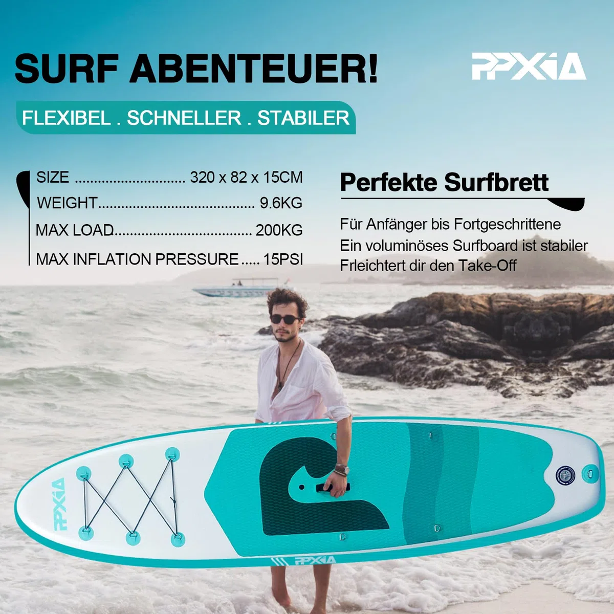 Tavola da Surf a Canottaggio con sedile, tavola da surf gonfiabile con capacità di carico fino a 200 kg, accessorio per principianti, adulti e bambini