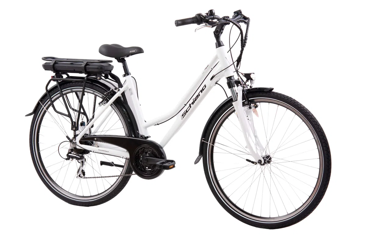 F.lli Schiano E-Ride, Bici Elettrica da Trekking 28 Inches per Adulti, 36V 10.4Ah Batteria Rimovibile, Motore 250W 40Nm, Trekking Ebike, Bianco