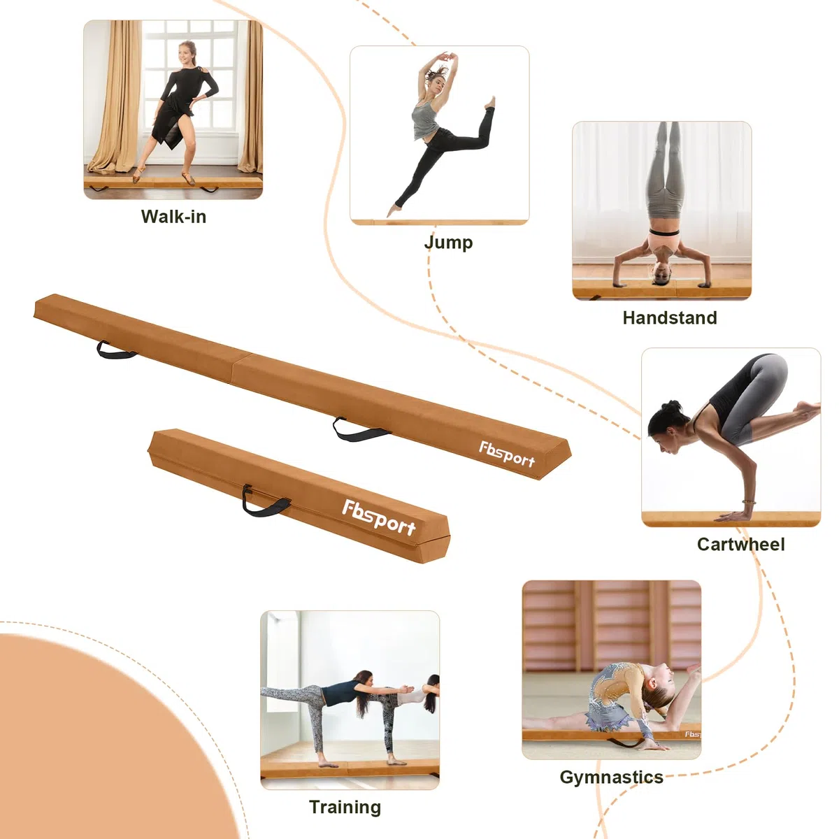 FBSPORT 240 CM Trave di Equilibrio Pieghevole, Trave di Equilibrio per Ginnastica, Trave di Pavimento per Palestra, Trave di Equilibrio a Strati Floccanti, Attrezzature per Il Fitness per Bambini