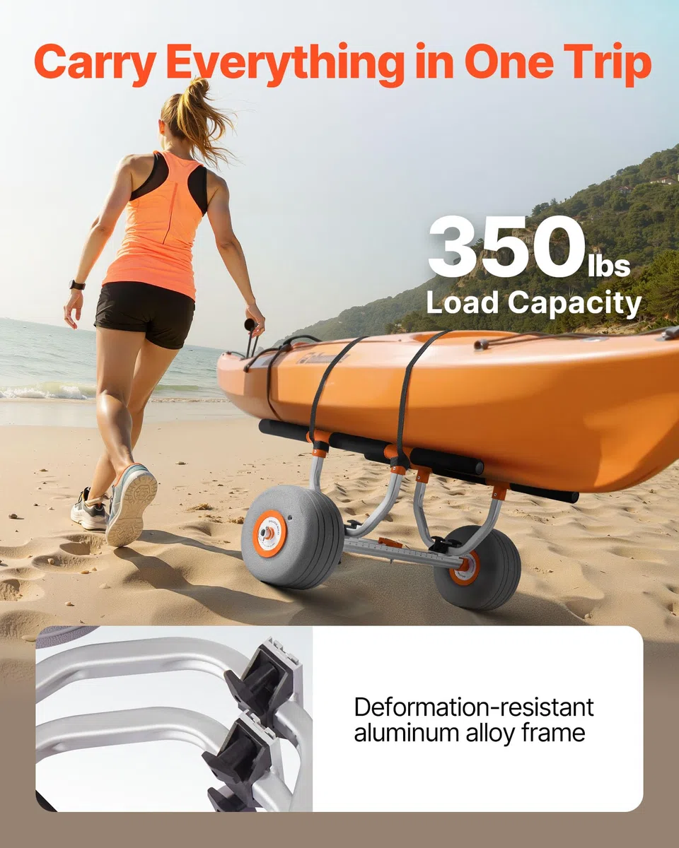 VEVOR Carrello per Kayak, in Lega di Alluminio capacità di 158,8 kg, con Pneumatici Gonfiabili da 30,5 cm e 2 Cinghie, Si Monta Facile, Carrello per Paddle Board per Il Trasporto di Kayak e Canoe