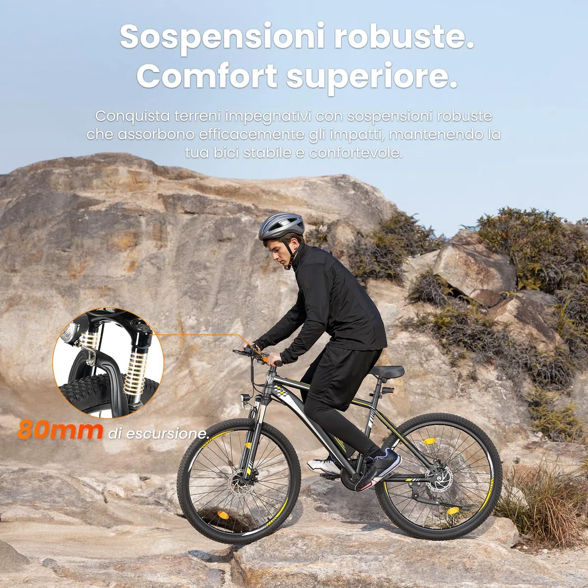 Touroll Bicicletta Elettrica, U1 26"/29", Autonomia di 65km, mountain bike elettrica, Motore 45 NM, Batteria Rimovibile 13Ah