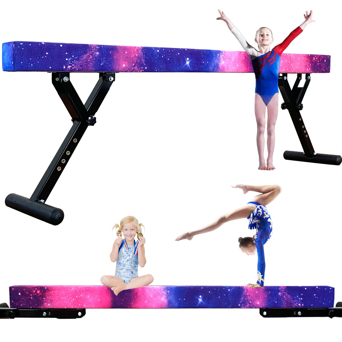 MARFULA Trave di equilibrio regolabile da 2,4 m per bambini e ragazzi, attrezzatura per allenamento di ginnastica per casa e club