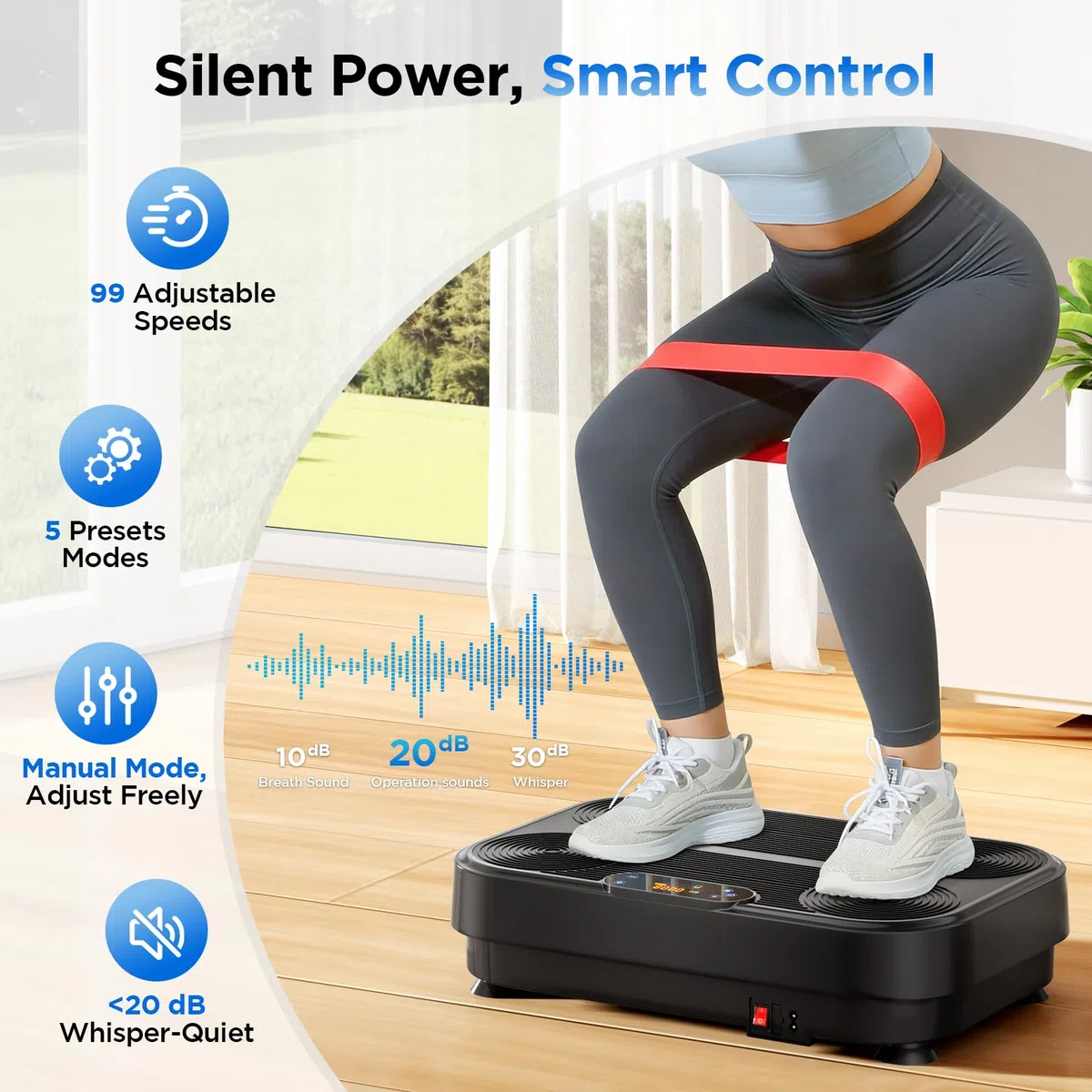 Dripex Piattaforma Vibrante per Casa, Pedana Vibrante con 1–99 Livelli di Intensità e 4 Fasce Elastiche, Allenamento Completo del Corpo, Portata fino a 130 kg