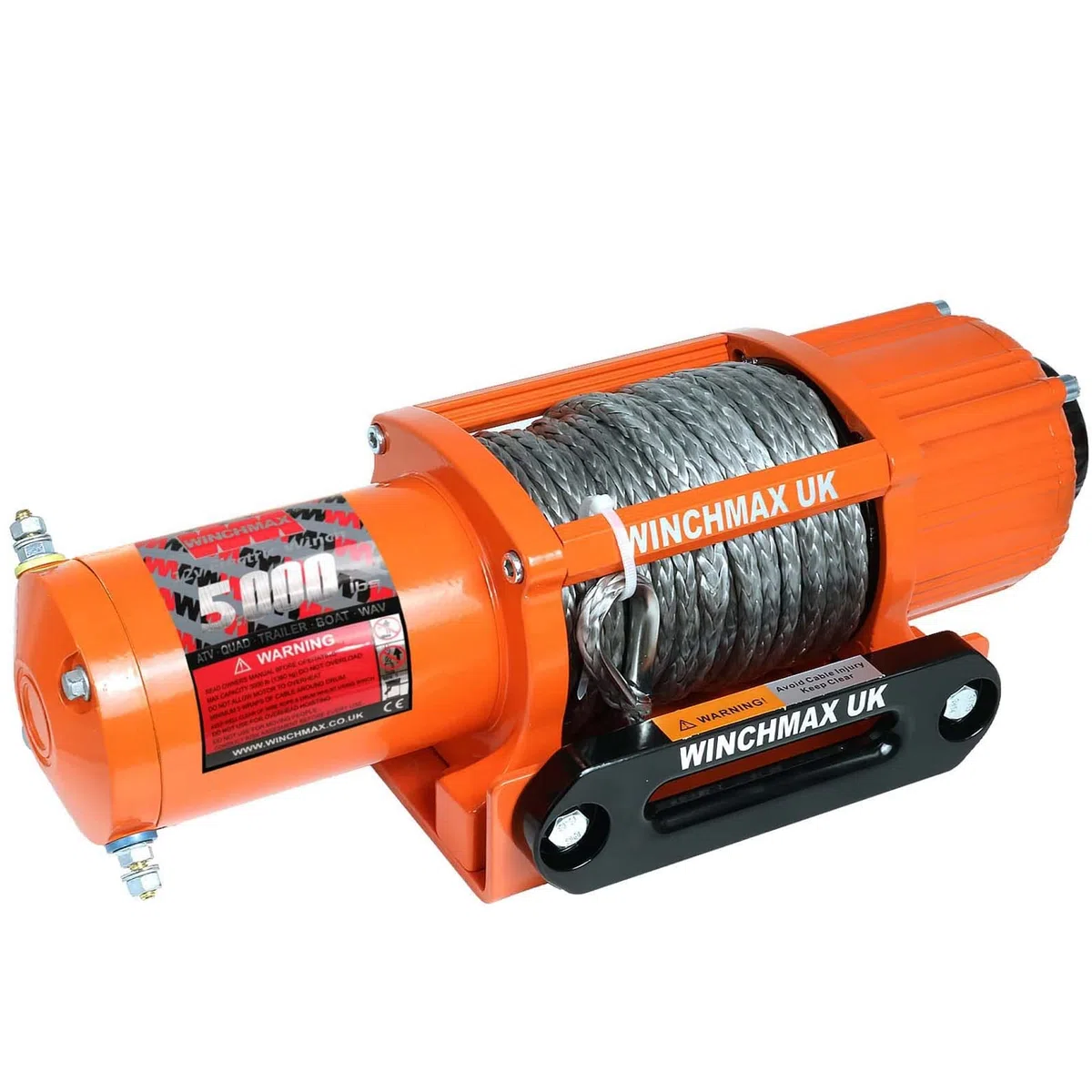Winchmax 5000lb (2268kg) Verricello Originale Arancione 12v. Corda Sintetica Dyneema SK75 da 15,5 m x 5 mm. Gancio a Cerniera da 1/4 di Pollice. Telecomandi Wireless Gemelli.