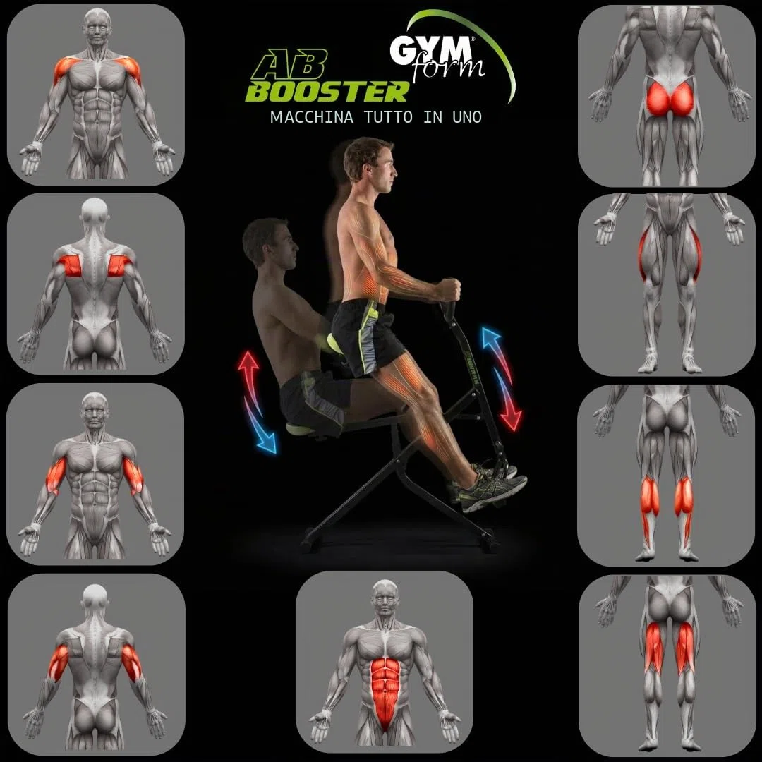 BEST DIRECT GYMFORM AB BOOSTER, Attrezzo Addominali, Macchinario Fitness di Allenamento per Braccia / Addominali / Gambe / Schiena / Glutei. Esercizio Cardio a Casa Workout Corpo